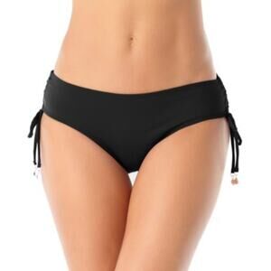 Anne Cole Ruched-Side Bikini Bottoms Black L, NWT